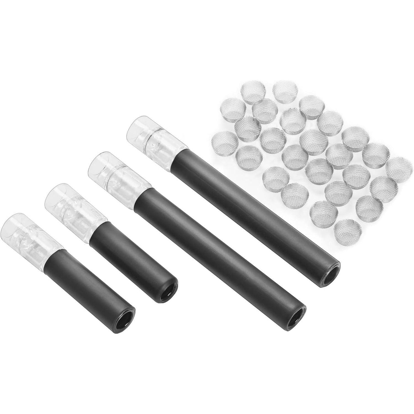 Shatter Resistant Black Wrap Glass Tube Stems for the Arizer Solo 2, 3 and Air 2 (incl Max versions) - 4 Stems and 25 Concave Screens